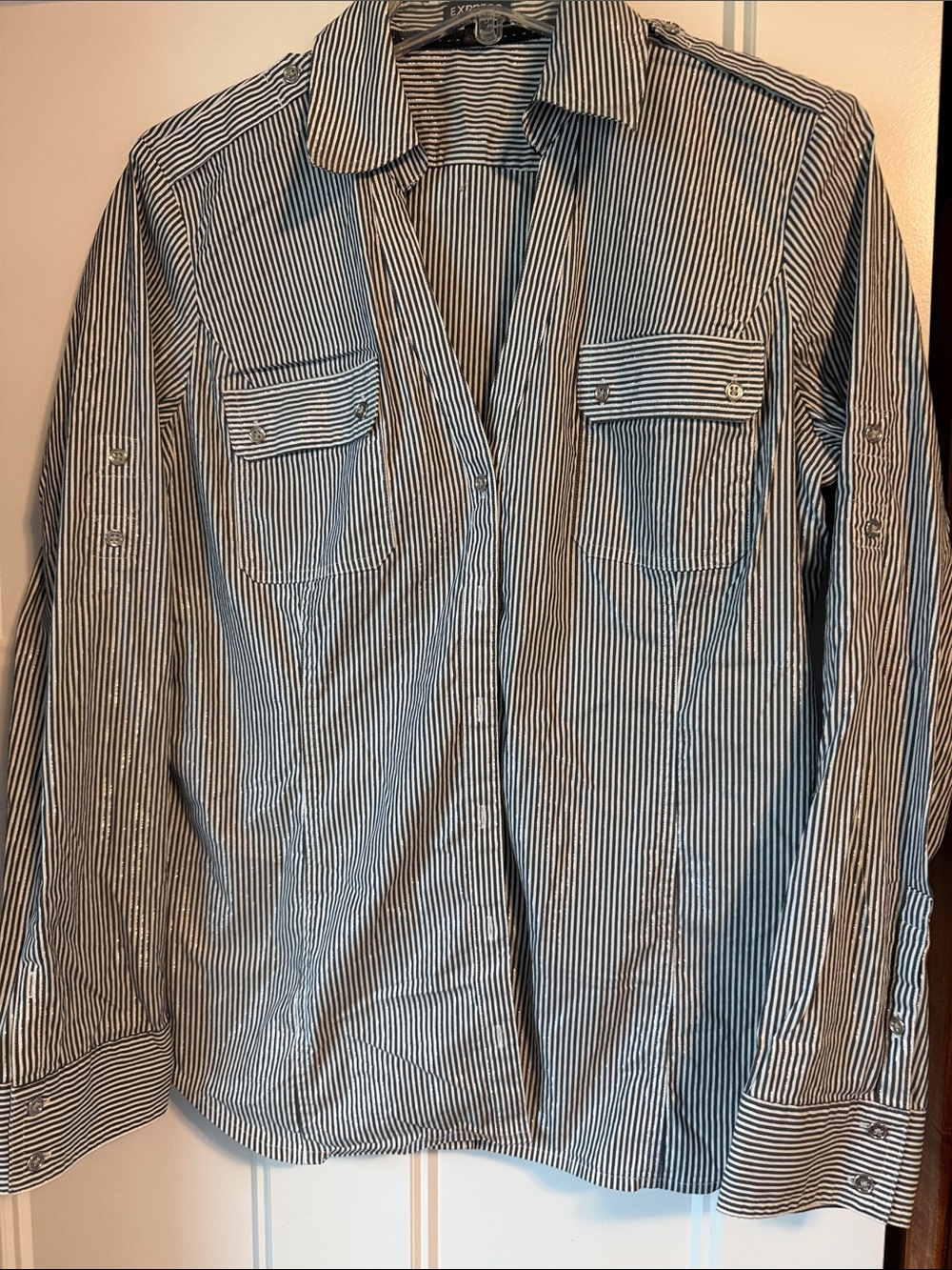 Women’s Gray and White Stripe Shirt